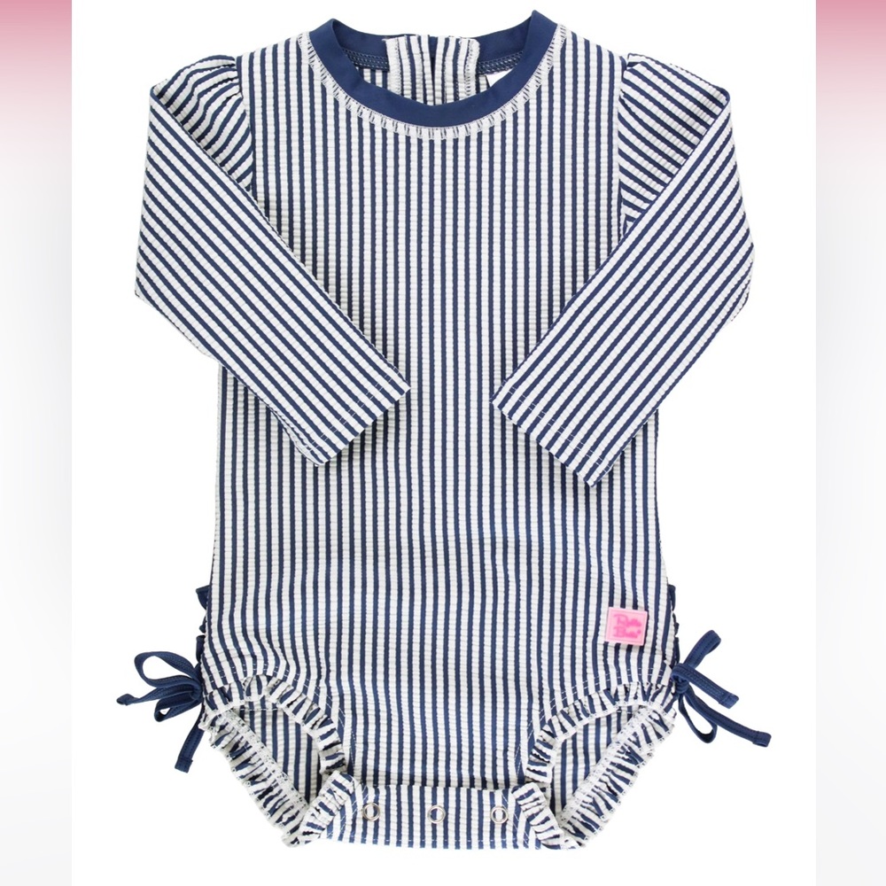 One piece long sleeve pinstriped rash guard with bows
